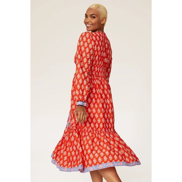 NWT J.Crew Button-up Tiered Midi in Cerise Cove Red Classic Block Print Dress 10 - Picture 6 of 8